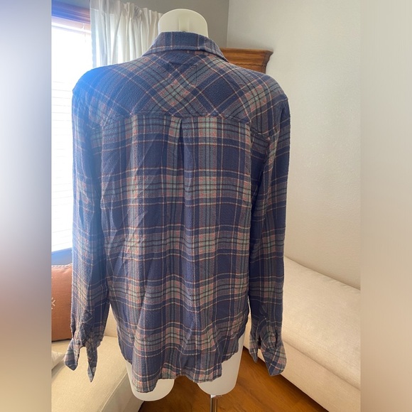 Women’s Rails long sleeve Brady Button-down Shirt in blue mint rose plaid large - Picture 2 of 5